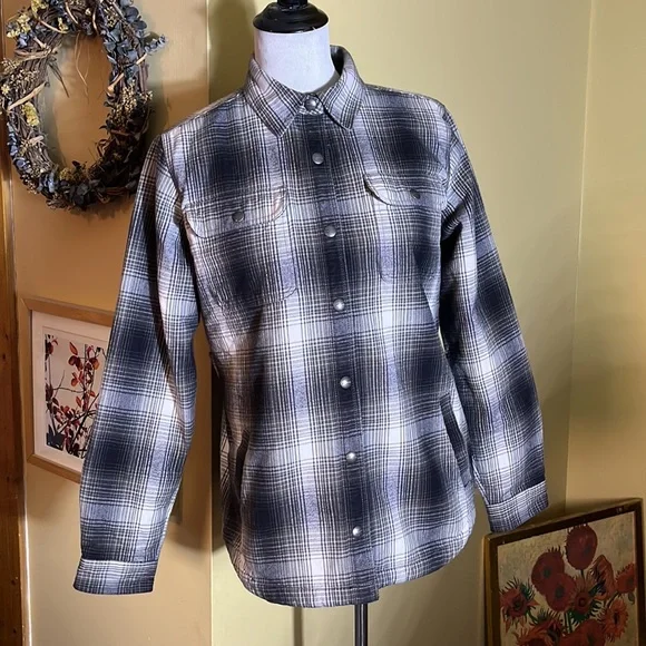 CARHARTT Size Medium 8/10 Plaid SnapFront Flannel Nubby Fleece Line Cotton CHORE - Picture 3 of 16